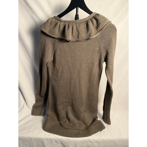 The Limited Taupe Ruffle Front Open Knit Cardigan Sweater Women’s Medium - Picture 4 of 8